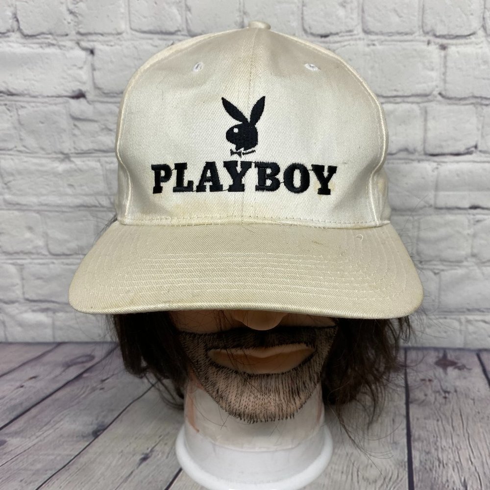 Playboy Baseball Hat Cap Snapback White - STAINS around the Hat See Pictures - Picture 1 of 14